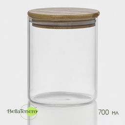 Банка для сыпучих продуктов BellaTenero Эко, 700 мл, 1012.5 см, с бамбуковой крышкой, стекло, прозрачная