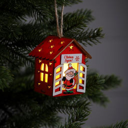Ёлочная игрушка Дом с Дедом Морозом, 8.7х4.6 см, 1 LED, от батареек, свечение тёплое белое