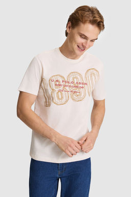 Erkek Krem Regular Fit Bisiklet Yaka Ti__rt - U.s. polo assn фото 3