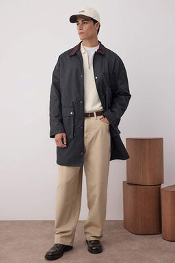 Siyah Unisex Fitted Uzun Kadife Yaka Mevsimlik __k Erkek Mont TMNAW26MO00009 - Trendyolmilla фото 2
