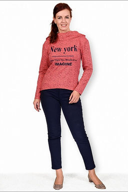 Толстовка с капюшоном, футер с лайкрой, принт New York, коралл (281-1) - Плиона фото 3