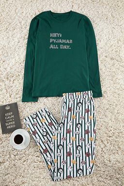 Erkek Z_mr_t Ye_il Regular Fit Bask_l_ _rme Pijama Tak_m_ TMNAW22PT1313