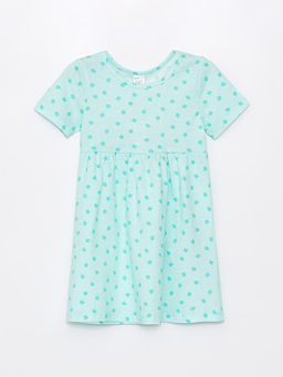 Bisiklet Yaka K?sa Kollu Bask?l? K?z ?ocuk Elbise