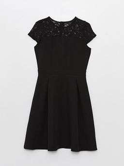 Bisiklet Yaka Dantel Detayl? K?sa Kollu K?z ?ocuk Elbise