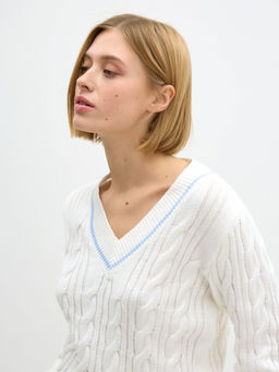 Conso/KPL 240706 - milk/blue Пуловер женский