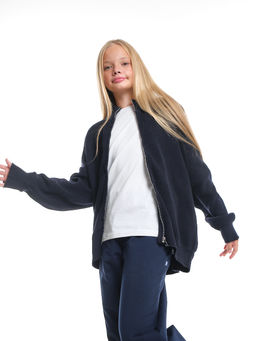 Джемпер оверсайз на молнии для девочки 33-7596 синий