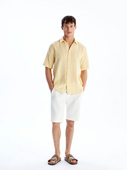 Regular Fit K?sa Kollu ?izgili Erkek Dokulu G?mlek