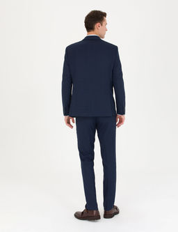 Kareli Lacivert Slim Fit Tak_m Elbise