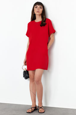 K?rm?z? Duz Kesim Mini Dokuma Elbise TWOSS24EL00765 - Trendyolmilla фото 2