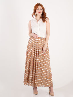 Юбка бежевая длинная в горох из шифона