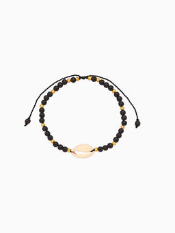 Браслет «Моана», длина 16 см, камень пирит, чёрный