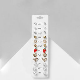 Серьги пусеты One year, 12 пар беззаботность, бело-красные в золоте