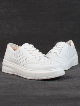 05-HY14-2D WHITE Кроссовки женские (натуральная кожа)