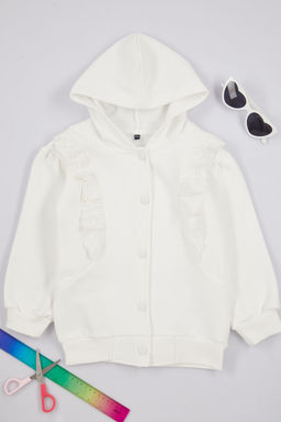 Ekru K?z Cocuk F?rf?r Detayl? Kapusonlu Pamuklu Orme H?rka TKDAW25HI00004