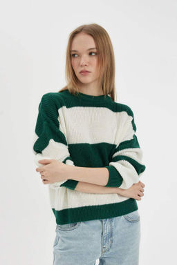 Крутой вязаный свитер оверсайз с круглым вырезом - Defacto фото 3