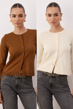 Kahverengi-Tas Ikili Paket Bisiklet Yaka Triko H?rka TWOAW25HI00344