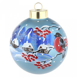 Елочная игрушка шар стеклянная д9,5см, голубой металлик, ручная художественная роспись, подарочная упаковка (Россия)