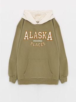 Kap??onlu Nak??l? Uzun Kollu K?z ?ocuk Sweatshirt
