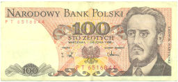 Банкнота 100 злотых 1988 года Польша