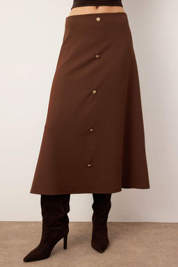 Kahverengi A Line/Can Kesim Onu Dugmeli Midi Etek TWOAW26ET00047 - Trendyolmilla фото 3