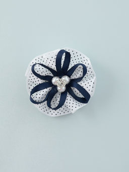 Цена за 6 шт. Бант для волос на резинке «Школьница», мелкий горошек и бусинки, d=7.5 см, бело-синий