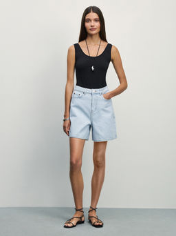 Джинсовые шорты с высокой посадкой / Zarina  фото 2