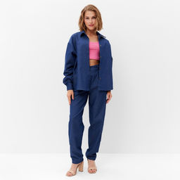 Рубашка женская MINAKU: Jeans Collection, размер 48, синяя