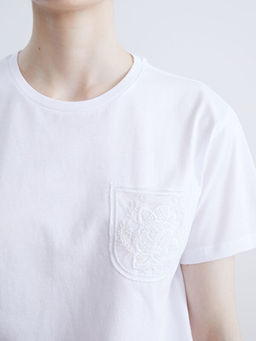 Bisiklet Yaka Dantel Cepli Kad?n Ti??rt