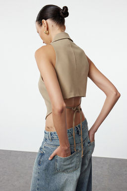 TRENDYOLMILLA Vizon Fitted Dugme Detayl? Crop Dokuma Yelek TWOAW25YE00069  фото 7