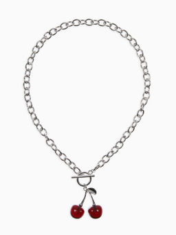 Цена за 2 шт. Кулон-цепь крупная "Вишня", цвет красный в серебре 40+удл