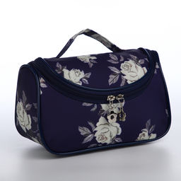 Косметичка-сумка на молнии, с принтом Чайные розы, синяя