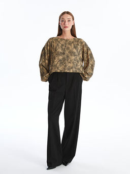 Bisiklet Yaka Desenli Uzun Kollu Kad?n Bluz