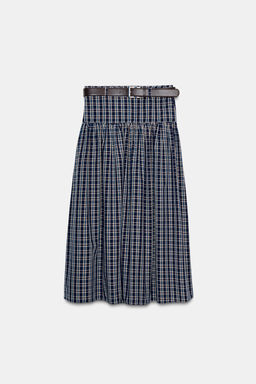 CHECKED MIDI SKIRT WITH BELT