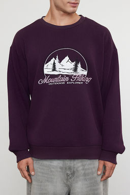 Mor Oversize/Genis Kesim Nak?sl? Ici Polar/S?cak Tutan Sweatshirt TMNAW25SW00025