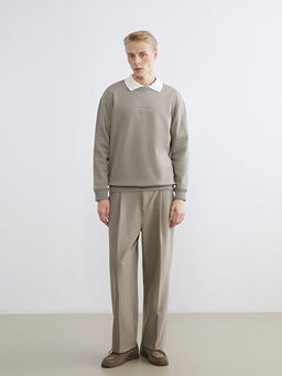 Bisiklet Yaka Bask?l? Erkek Kal?n Sweatshirt