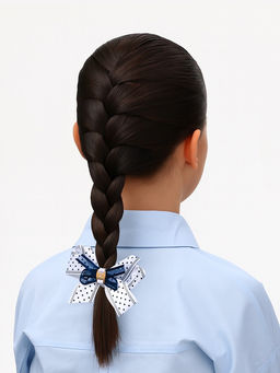 Цена за 6 шт. Бант для волос на резинке «Школьница», полоски горох, 8 см, бело-синий