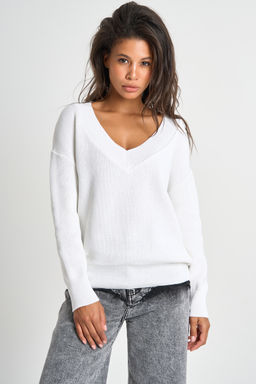 Джемпер вязаный с v-образным вырезом из хлопка белый