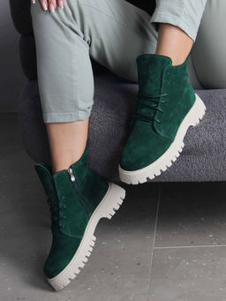 Ботинки 228.V.1541be. Зеленый замша/Шерсть