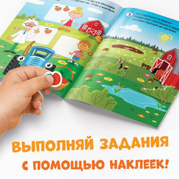 Книга с наклейками Весёлые задания, А4, 12 стр., Синий трактор  фото 3