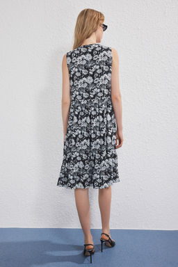 Siyah Cicekli Midi Dokuma Elbise TWOSS25EL00767 - Trendyolmilla фото 5