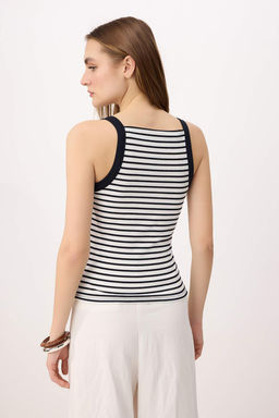 Siyah Cizgili Fitted/Vucuda Oturan Halter Yaka Kolsuz Uzun Fitilli Esnek Orme Atlet TWOSS26AL00019 - Trendyolmilla фото 8