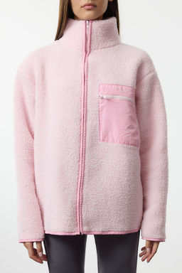 Winter Essentials Ac?k Pembe Kal?n Polar Fermuarl? Dik Yaka Cepli Orme Sweatshirt TWOAW24SW00071
