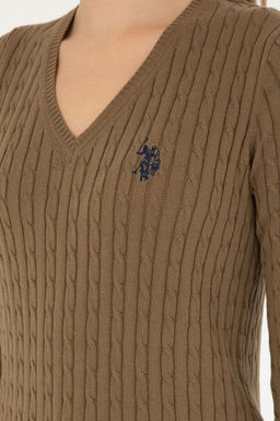 Женский базовый свитер темно-хаки с v-образным вырезом Неожиданная скидка в корзине - U.s. polo assn фото 7