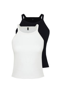 TRENDYOLMILLA Antrasit-Pembe 2li Paket Halter Yaka Vucuda Oturan Fitilli Esnek Orme Atlet TWOSS24AL00055 фото 7