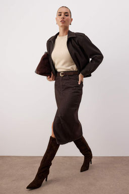 Kahverengi Denim Midi Etek TWOAW26ET00140 - Trendyolmilla фото 2