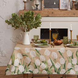 Скатерть Этель. Белые тюльпаны, 149?110 см, 100% хлопок, саржа 190 г/м?