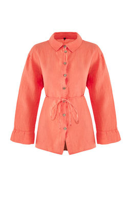 TRENDYOLMILLA Mercan Dokuma %100 Keten Baglamal? Plaj Gomlek TBESS25GO00015  фото 9