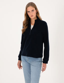 Lacivert Comfort Fit Fermuarl_ Polar Sweatshirt