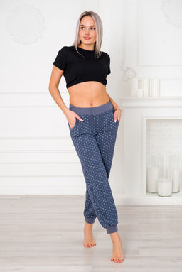 Брюки женские из кулирки на манжете звезды на мел.синий