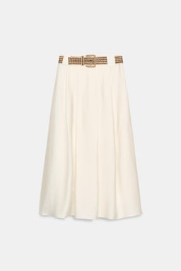FALDA MIDI CINTUR?N TRENZADO / Crudo